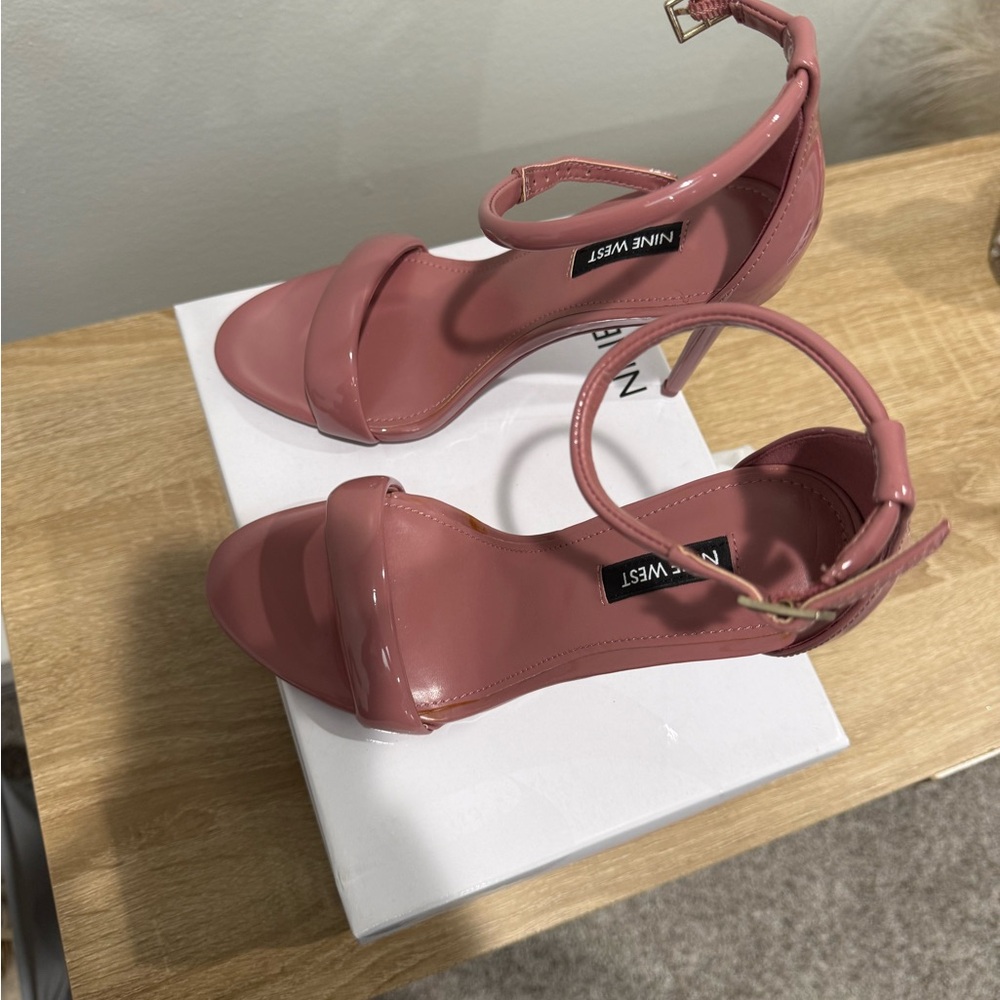 Nine West Pink Patent Ankle-Strap Stiletto Heels - Picture 2 of 8